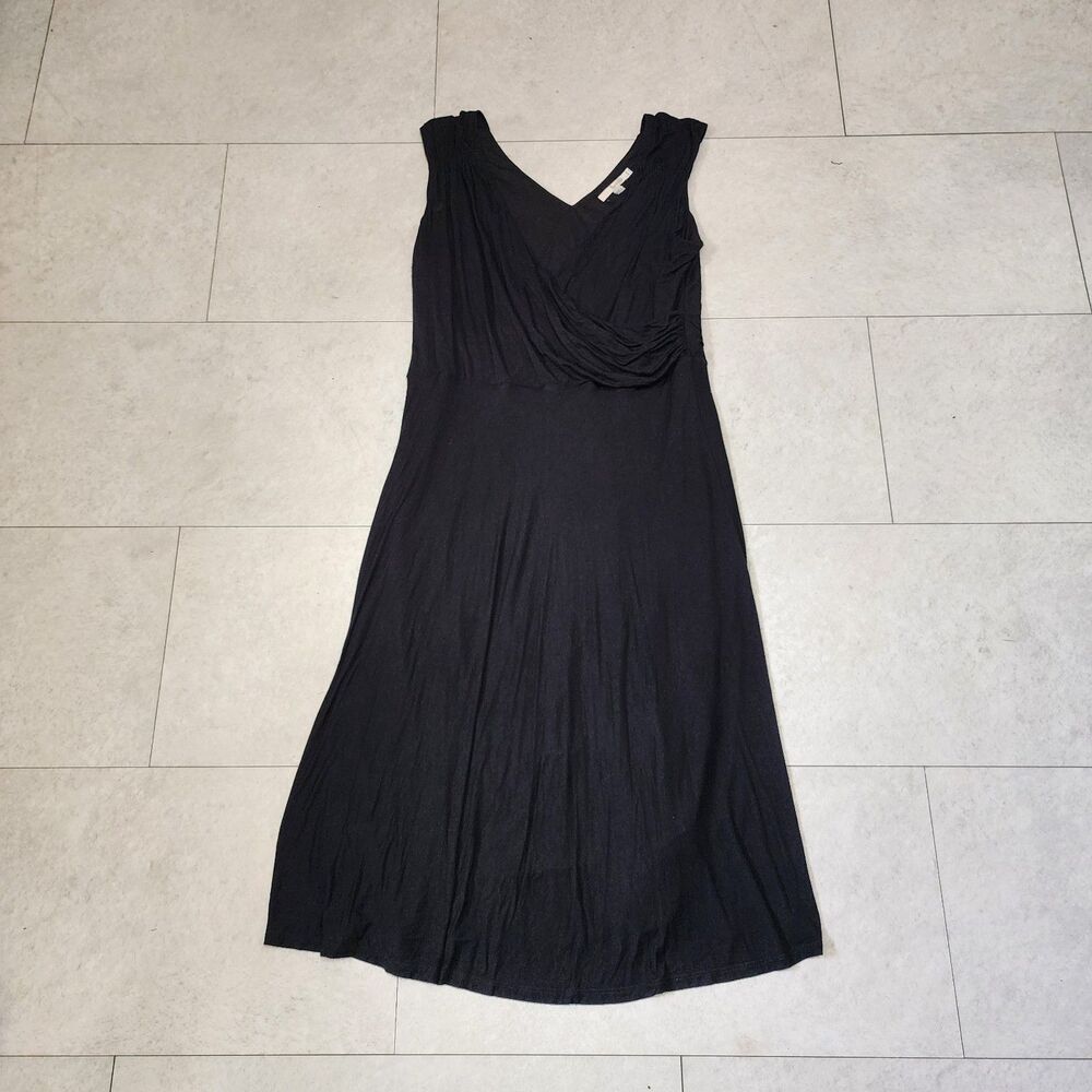 BODEN Black Viscose Bamboo Stretch Dress V Neck Sleevless Lightweight Gathered